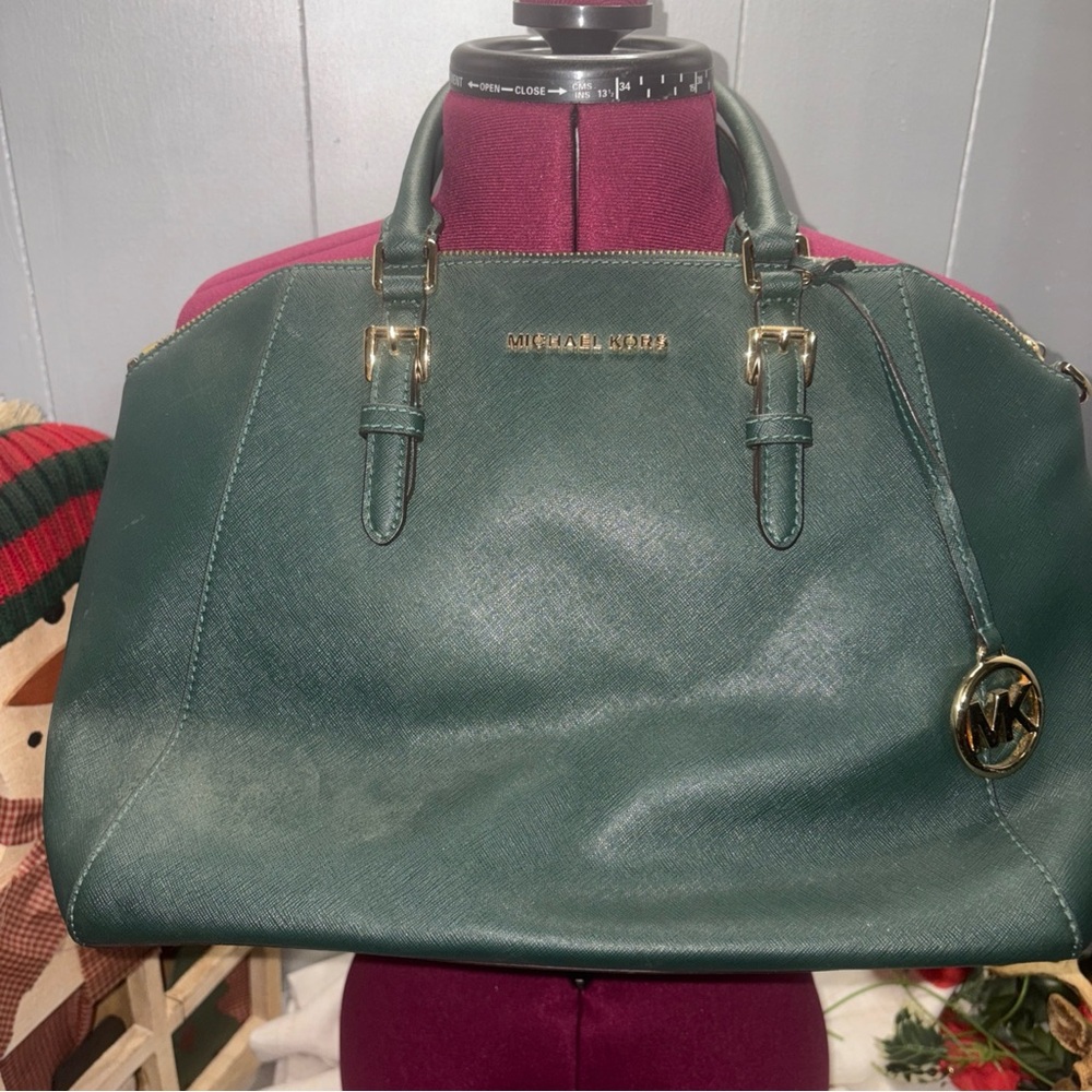 Michael Kors Forest Green Satchel with Gold Details